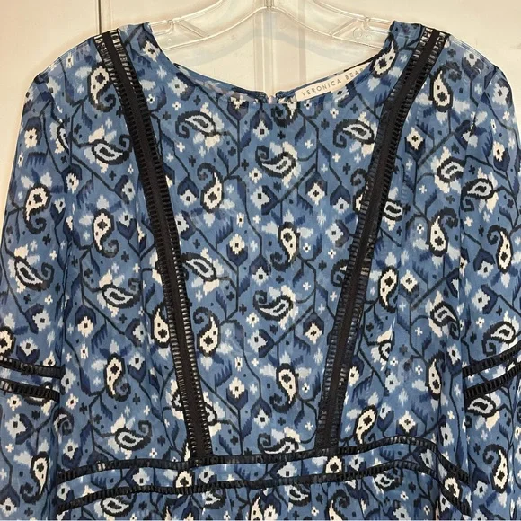 Veronica Beard Cabo Boho Paisley Silk Peplum Ladder Stitch Long Sleeve Blouse 12 - Picture 2 of 11